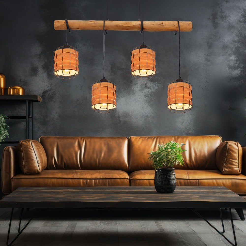 GLOBO LIGHTING LED-Hängeleuchte, Leuchtmittel inklusive, Warmweiß, Hängelampe Pendellampe Esstischlampe LED Holzoptik 4 flammig H 14 cm