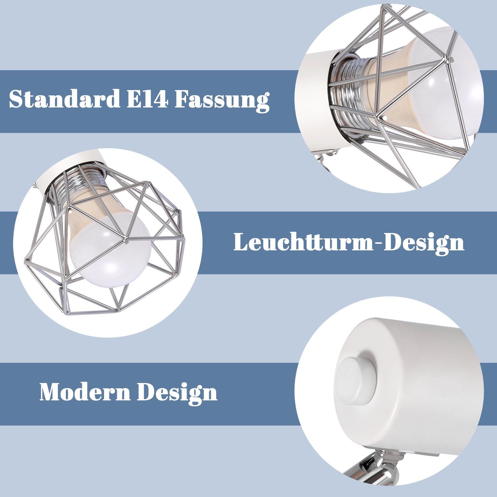 ZMH LED Deckenleuchte Deckenstrahler Weiß integriert, E14 3 Schwenkbar, fest Retro Rund Industrial LED Flammig Design, Schwenkbar, Einzigartige