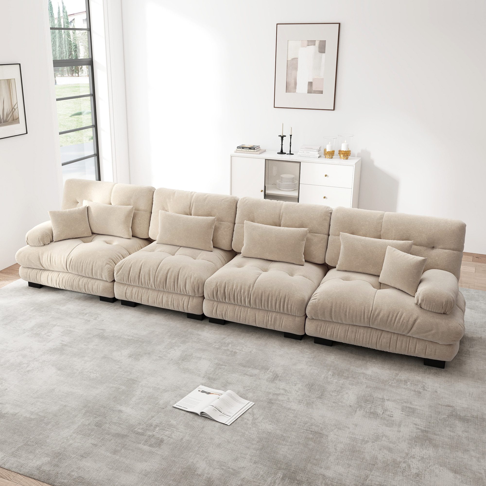 ANYSUN 4-Sitzer Sofa Modulares 4-Sitzer Ecksofa aus Chenille mit Komfortpolsterung, 4-Sitzer Modulares Ecksofa mit Tiefensitz, Chenille Schlafsofa, Komfortabel Gepolstert für Wohnzimmer, Apartment, Studio, Büro