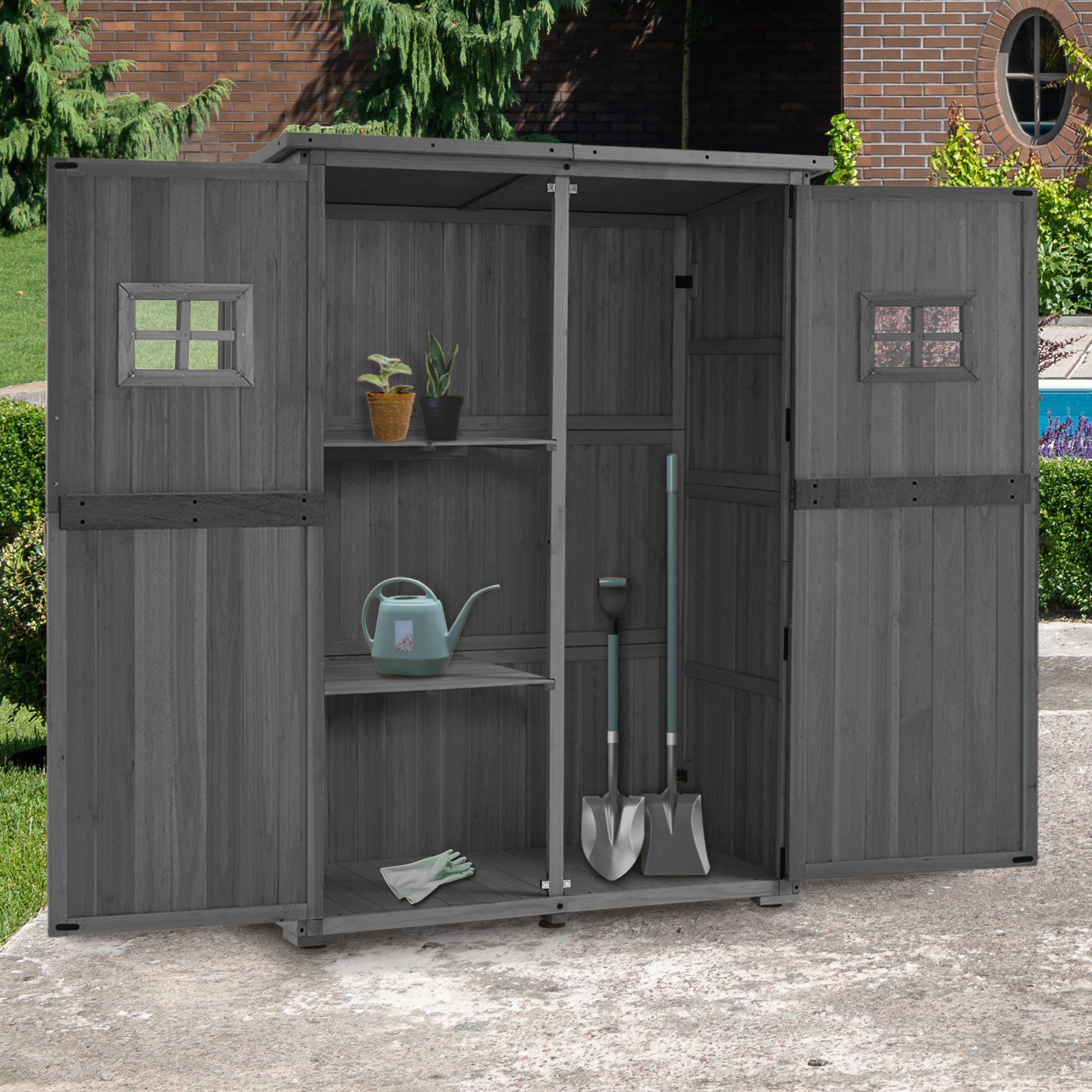 MCombo Gerätehaus M MCombo Gartenhaus Holz Wetterfest, 59×127×168 cm, 0912-F