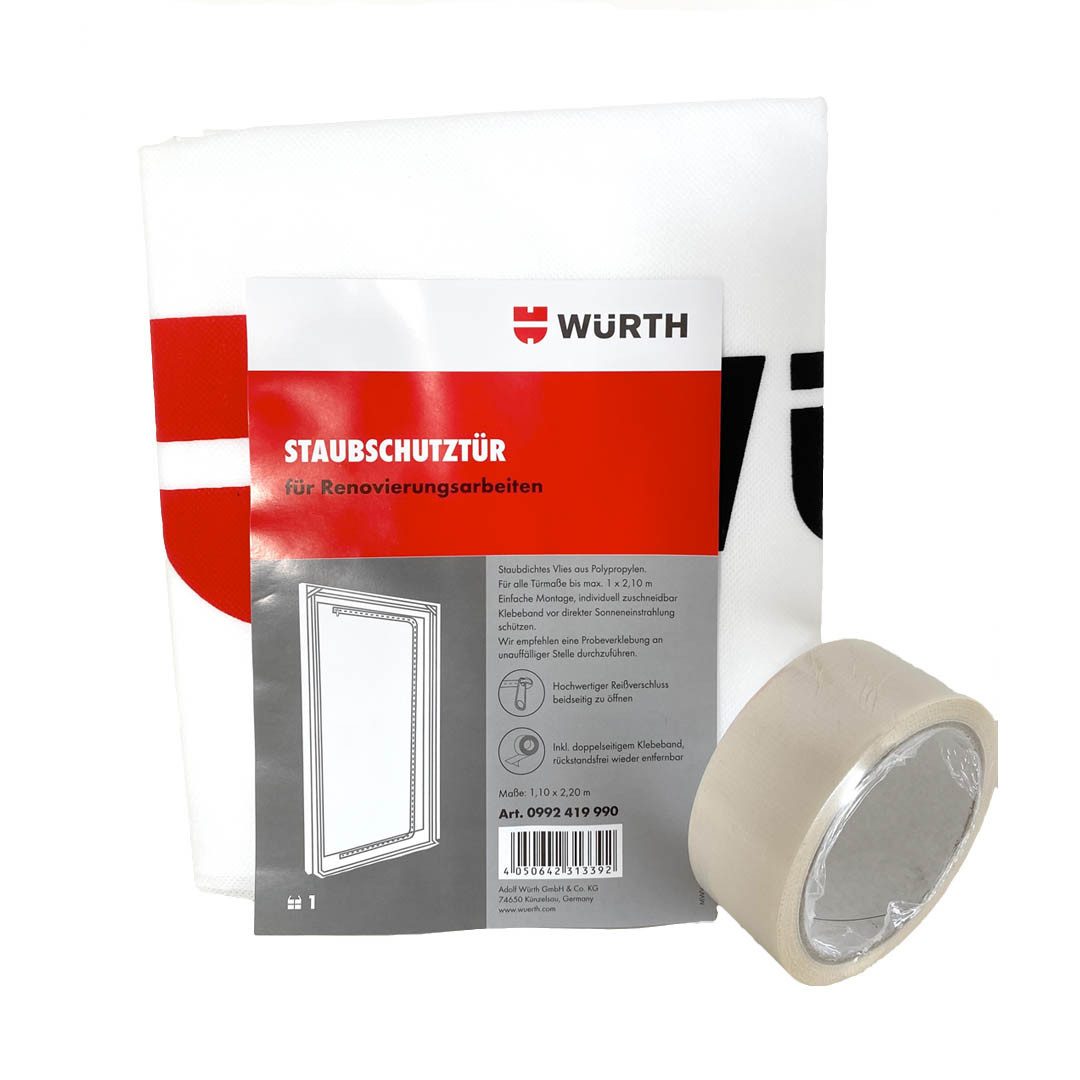Würth Staubschutztür Staubschutztür Vlies mit Reißverschluss 1,10m x 2,20m 0992419990, mit doppelseitigem Klebeband (1x beiliegend), (1-St)