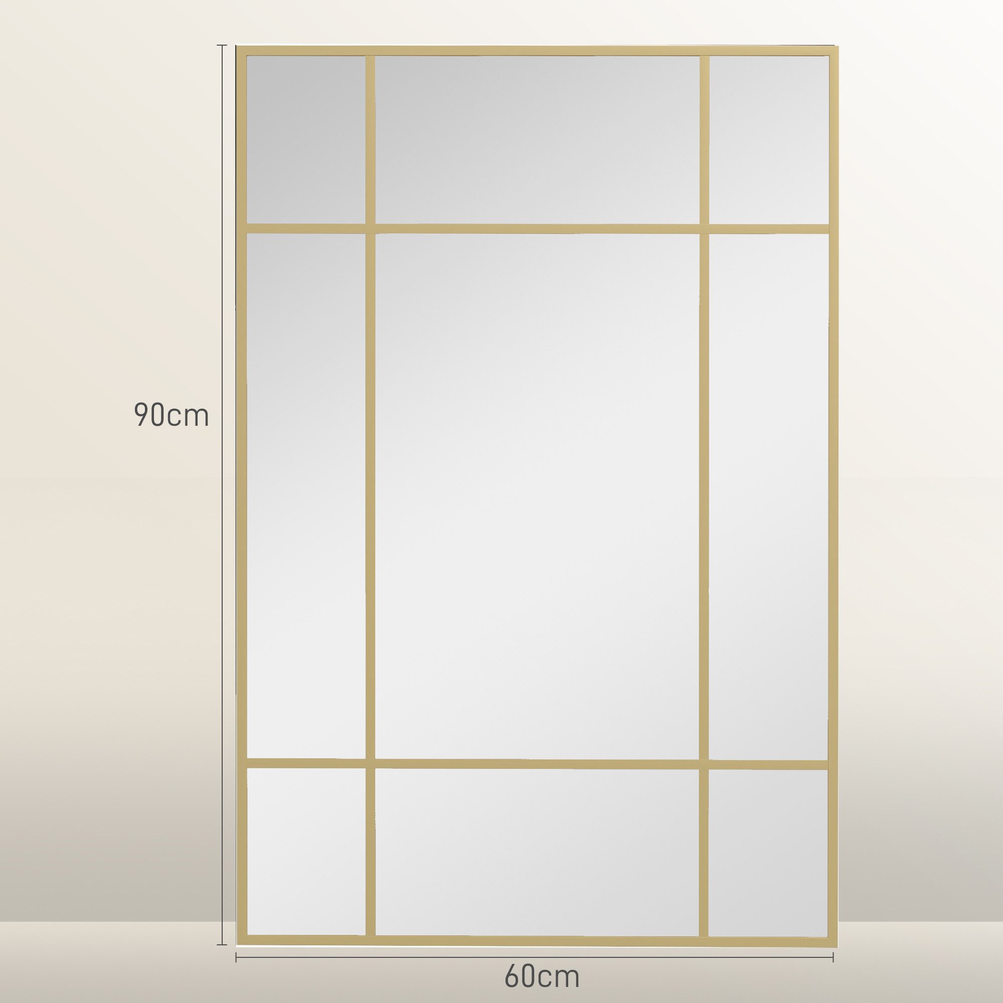 HOMCOM Wandspiegel 90 x 60 cm dekorativer Spiegel mit Metallrahmen (Dekospiegel, 1-St., Spiegel, Haken, Anleitung), für Schlafzimmer, Badezimmer Gold