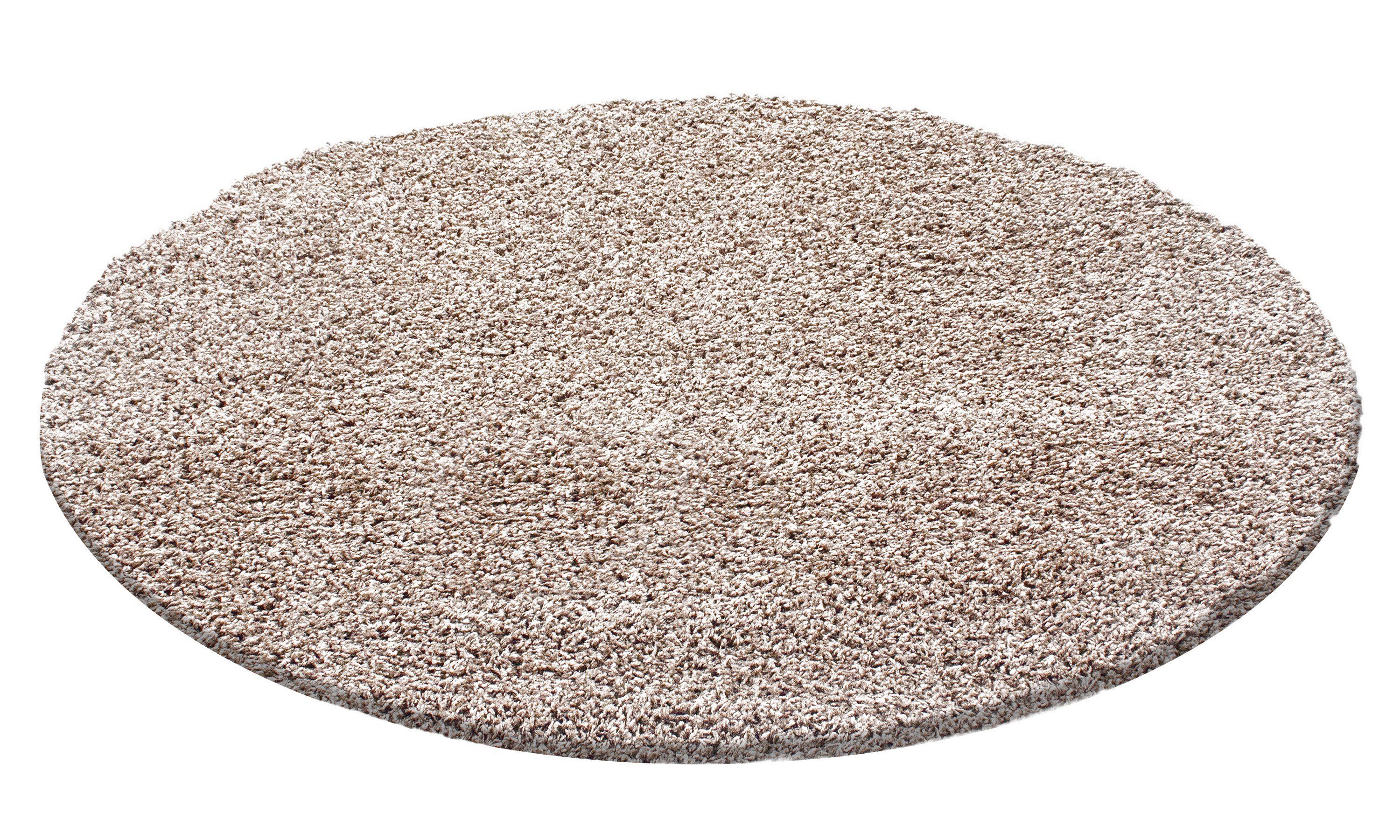 Stilvoll Günstig Hochflor-Teppich einfarbig für Wohnzimmer, Rund, Höhe: 30 mm