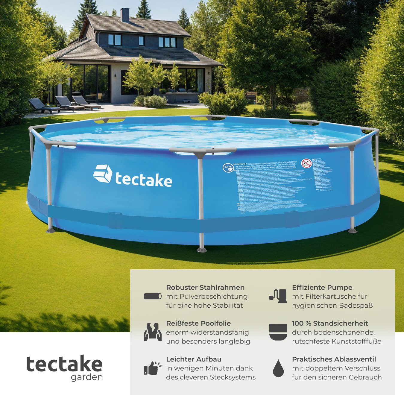 tectake Framepool Swimming Pool, rund günstig online kaufen