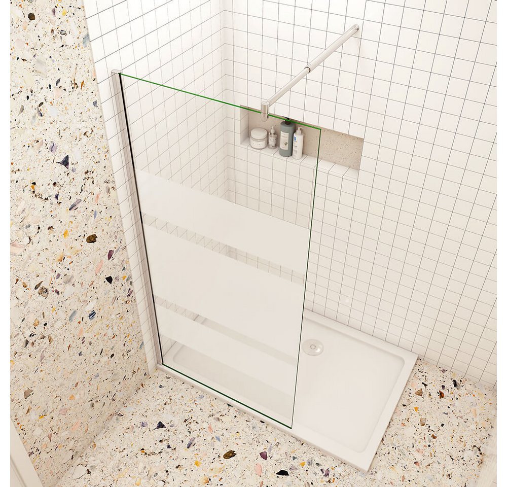 Thumbnail - duschspa Duschwand 6mm 190cm Duschkabine Walk in Dusche Trennwand Glas mit Milchstreifen, Einscheibensicherheitsglas, Si...