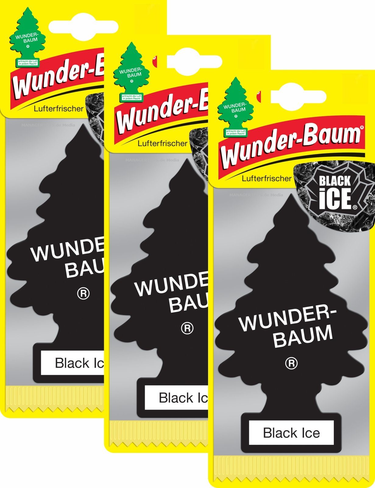 Kunstbaum Black Ice 3er Duftbäumchen Wunderbaum 3 Set Lufterfrischer, Wunder-Baum