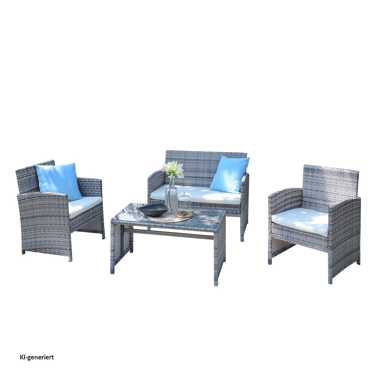 HTI-Line Sitzgruppe Terrassenmöbel Zypern, (Set, 4-tlg., 1x 2-Sitzer, 2x Sessel, 1x Tisch, inkl. Auflagen), Loungemöbel Gartenmöbel