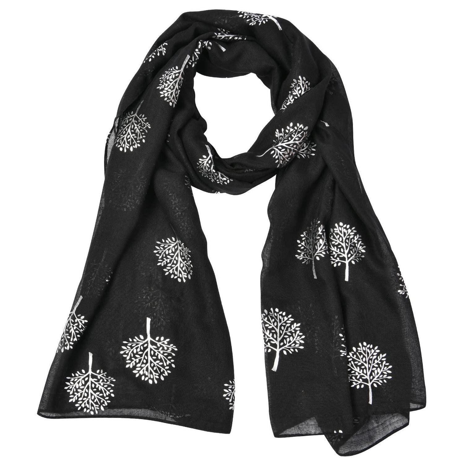 LuxusKollektion Modeschal Damen Schal Baumwolle 90x180 Schwarz/Silber