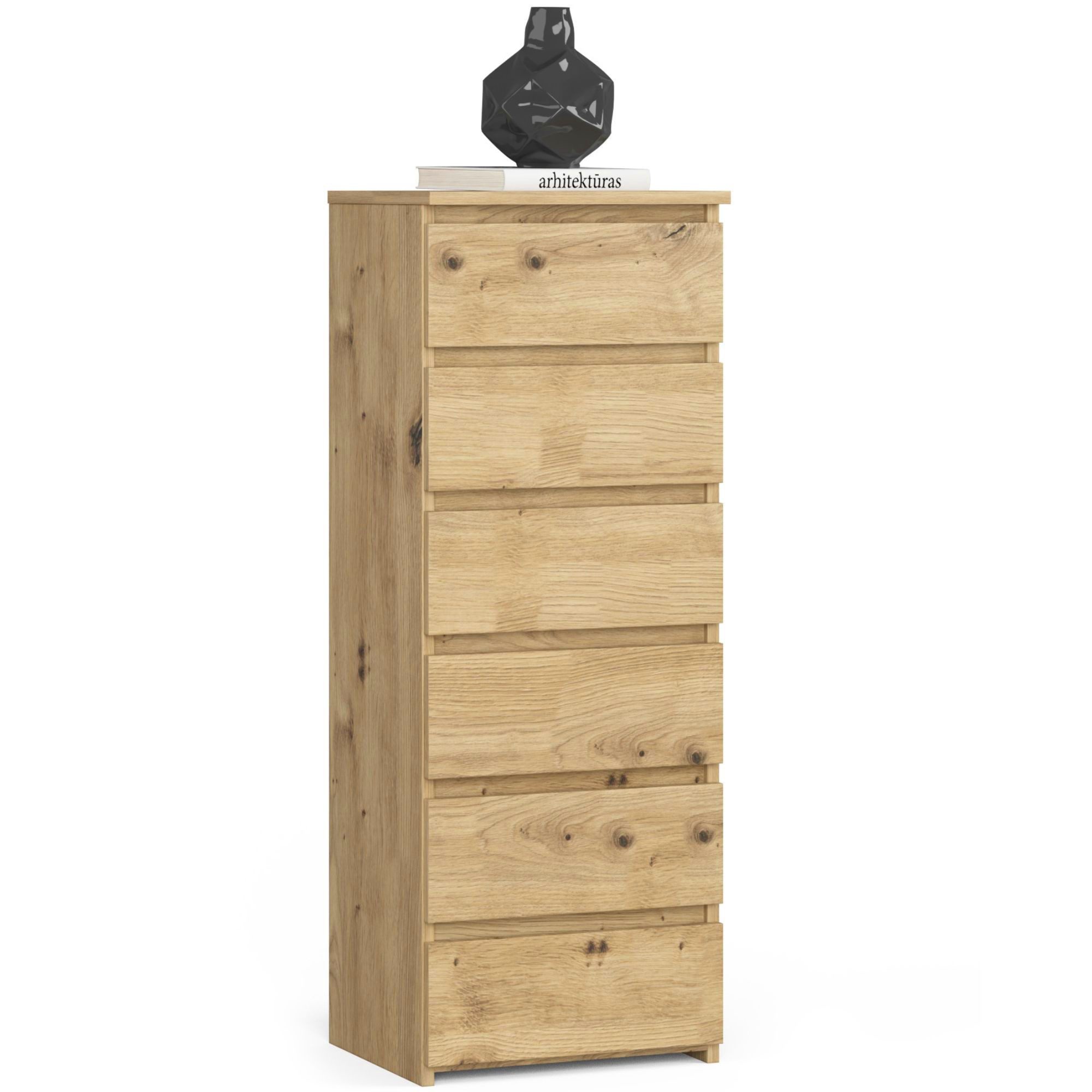 Home Collective Kommode 40 cm breit Holz Highboard Sideboard für Flur Schlafzimmer Wohnzimmer (Mehrzweckschrank Schrank schmal Kommode Schlafzimmer mit Schubladen), Kinderzimmer Organizer, 109 cm hoch mit 6 Schubladen Artisan Eiche