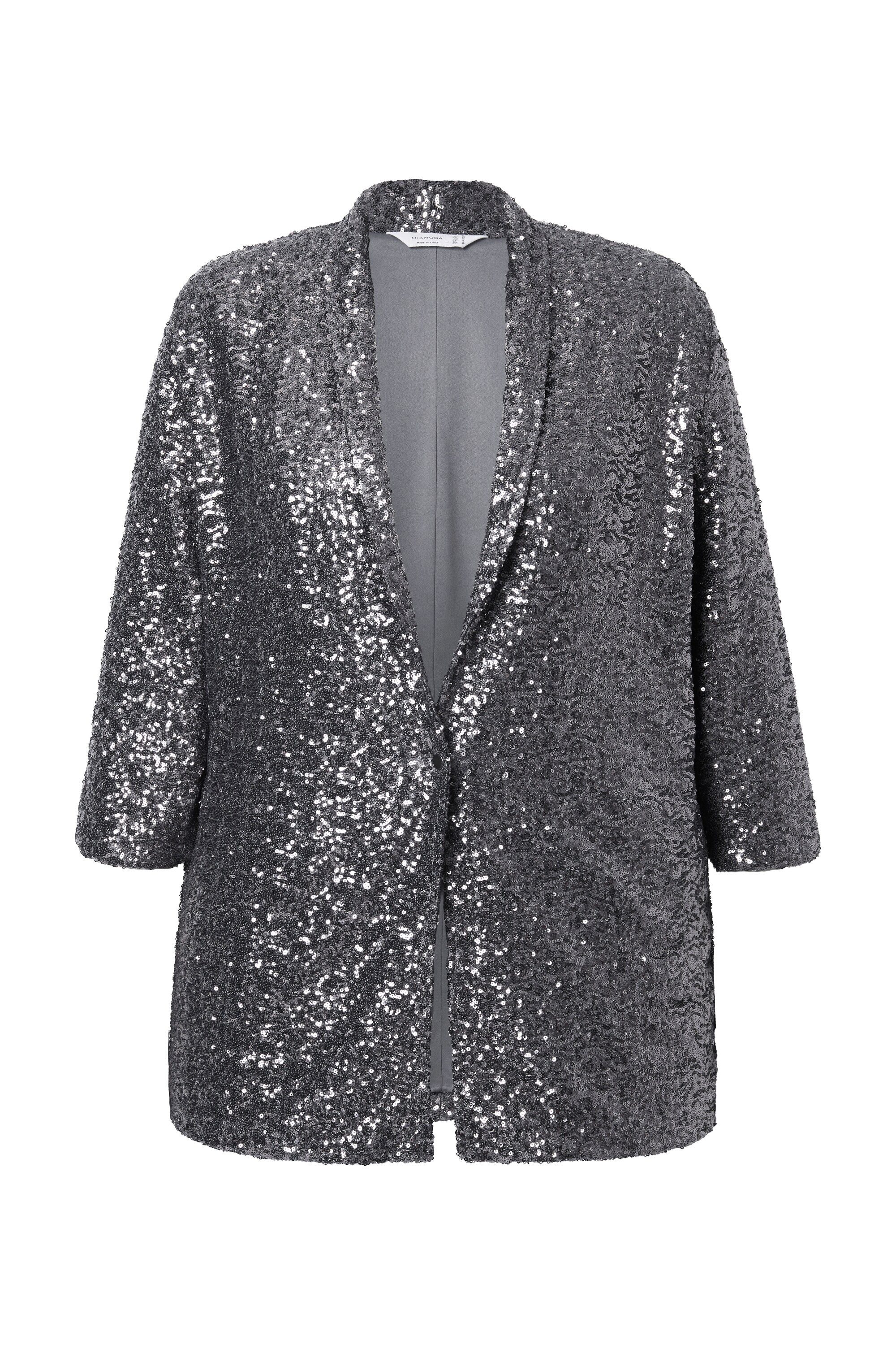 MIAMODA Blusenblazer Pailletten-Blazer Loose Fit Schalkragen