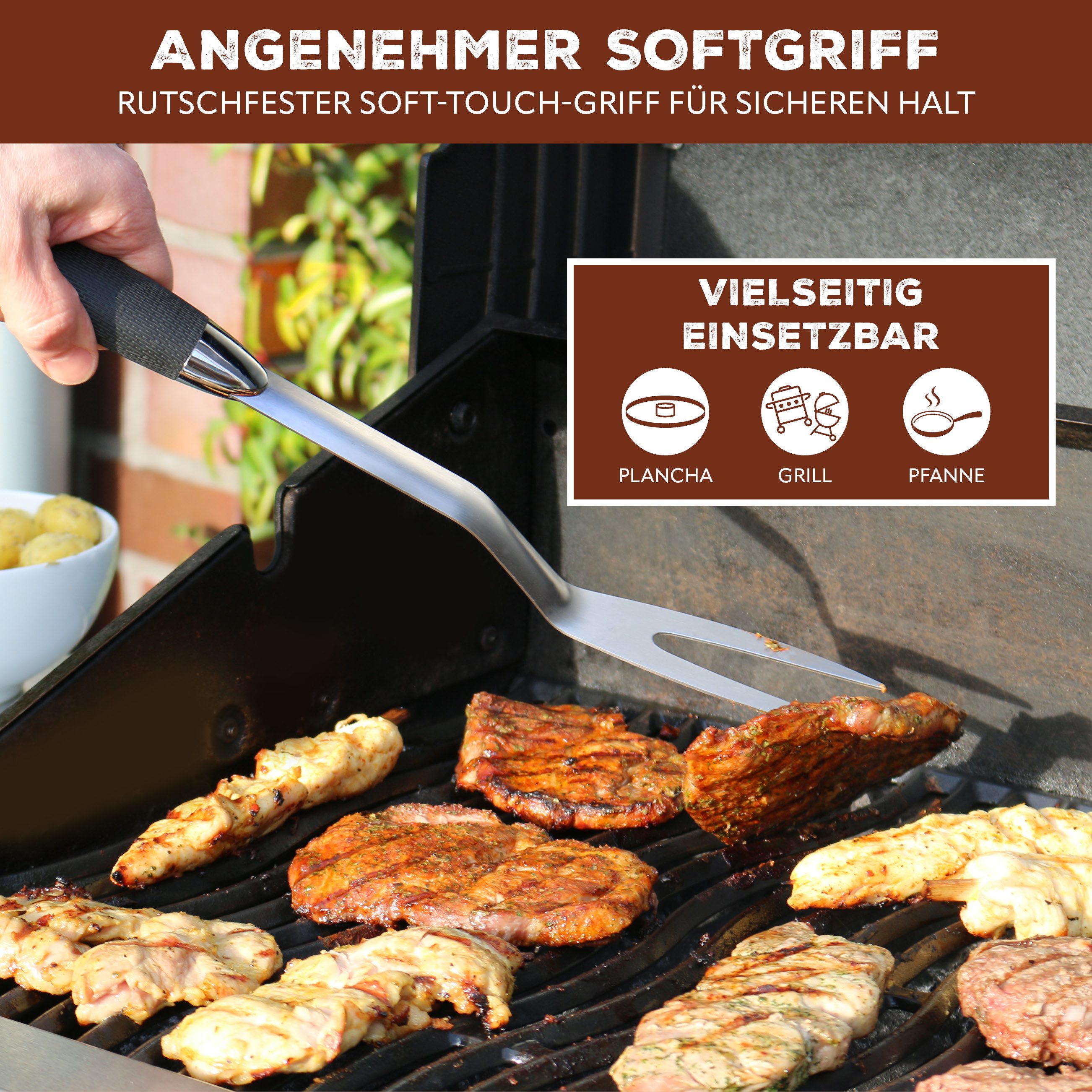 bremermann Fleischgabel Grillgabel // lange Fleischgabel aus Edelstahl mit Softgriff, mit Aufhängeöse
