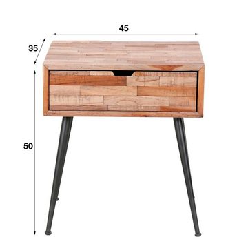 RINGO-Living Beistelltisch Massivholz Nachttisch Rinara mit Schublade in Natur-hell und Schwarz-m, Möbel