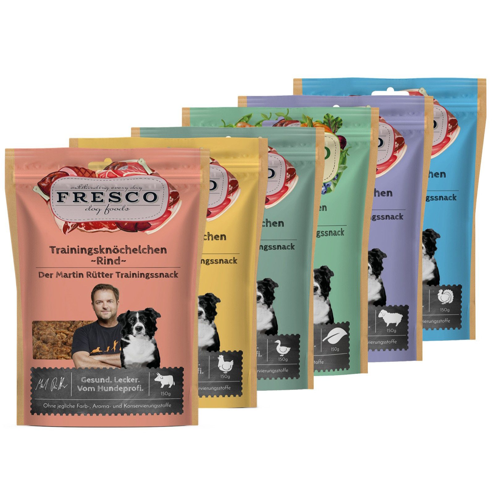 Fresco Dog Martin Rütter Trainingsknöchelchen Hunde Leckerli PROBIERPAKET, 6x150g, Snack für: Hunde, Getreidefrei, zuckerfrei, hoher Fleischanteil