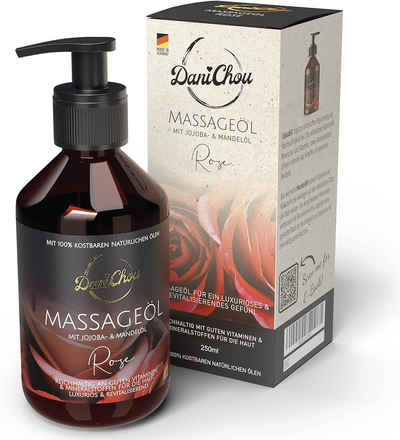 DaniChou Massageöl Rose - Natürliches Massageöl mit Jojobaöl & Mandelöl 250 ml, 1-tlg., Betörender Rosenduft - Für eine luxuriöse Entspannung