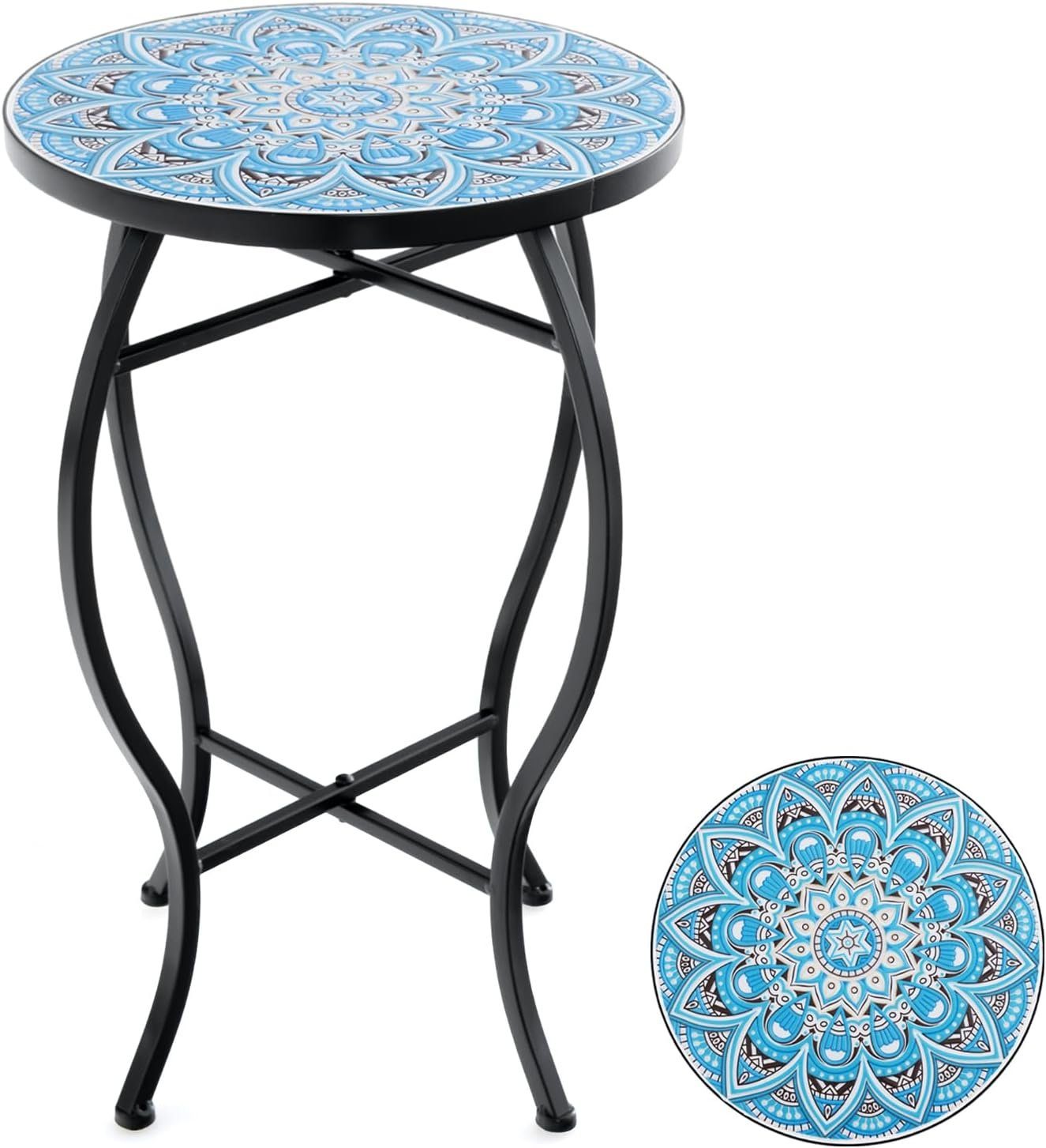KOMFOTTEU Gartentisch Mosaik Beistelltisch, mit Metallgestell, günstig online kaufen