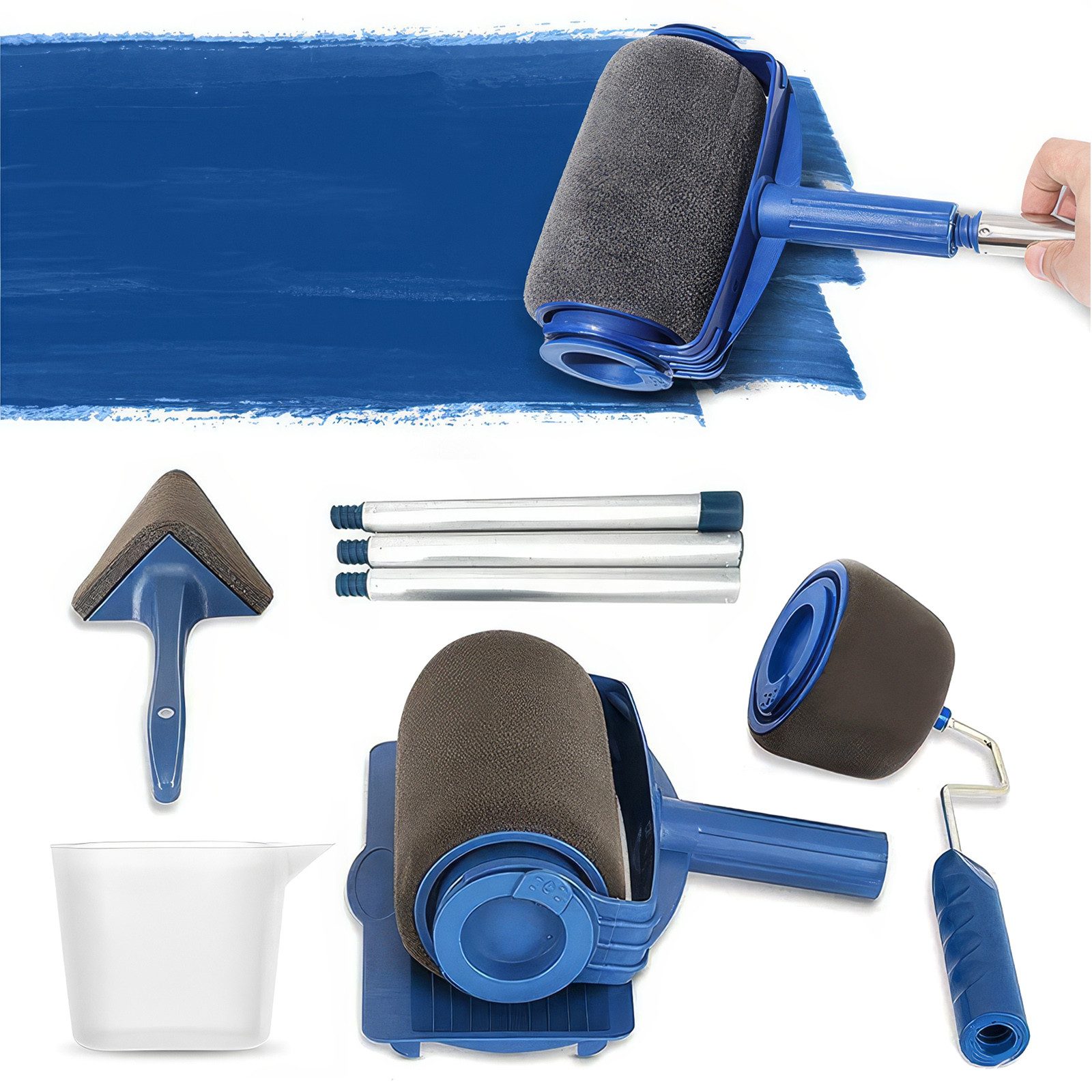 BlingBin Farbroller 6 Stück Farbroller Set mit Messbecher, Kantenroller und Eckenstreiche (6er Set, 6-St., 27 * 23 * 10cm), Geeignet für Büro Haus Schule Decke Wandmalerei