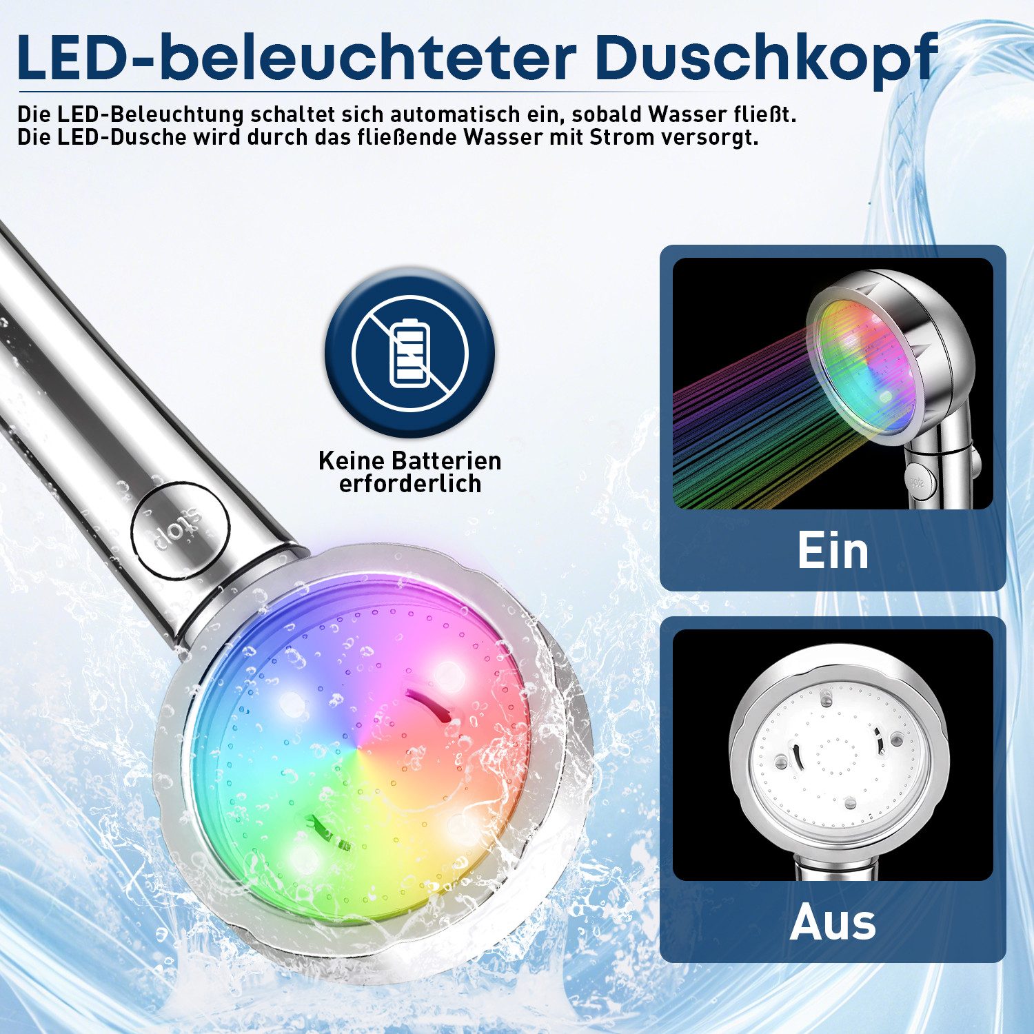 CkeyiN Pro Duschbrause Brausekopf mit mit Farbwechsel,7 Farben,Farbwechsel Duschbrause, Wassersparend Handbrause Dusche