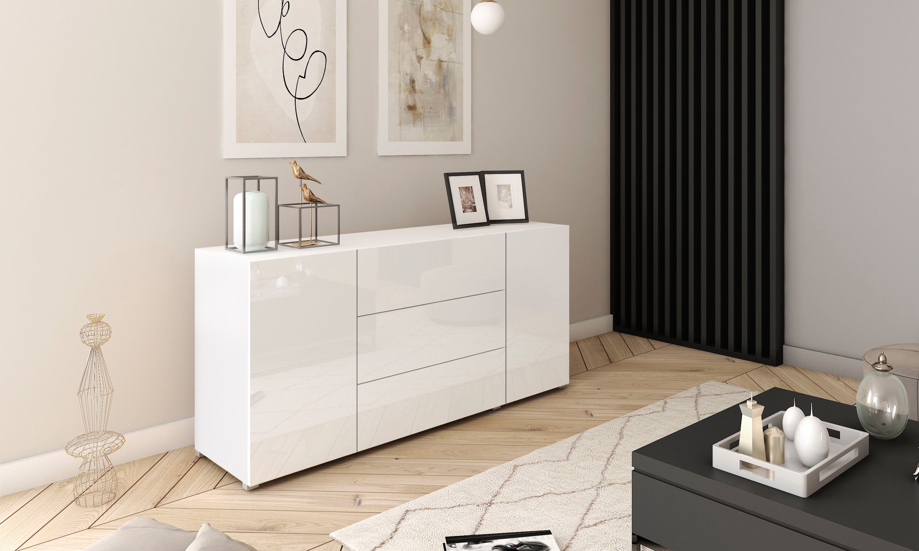 INOSIGN matt/ Sideboard | 150 weiß Breite Hochglanz weiß weiß cm BERLIN, matt