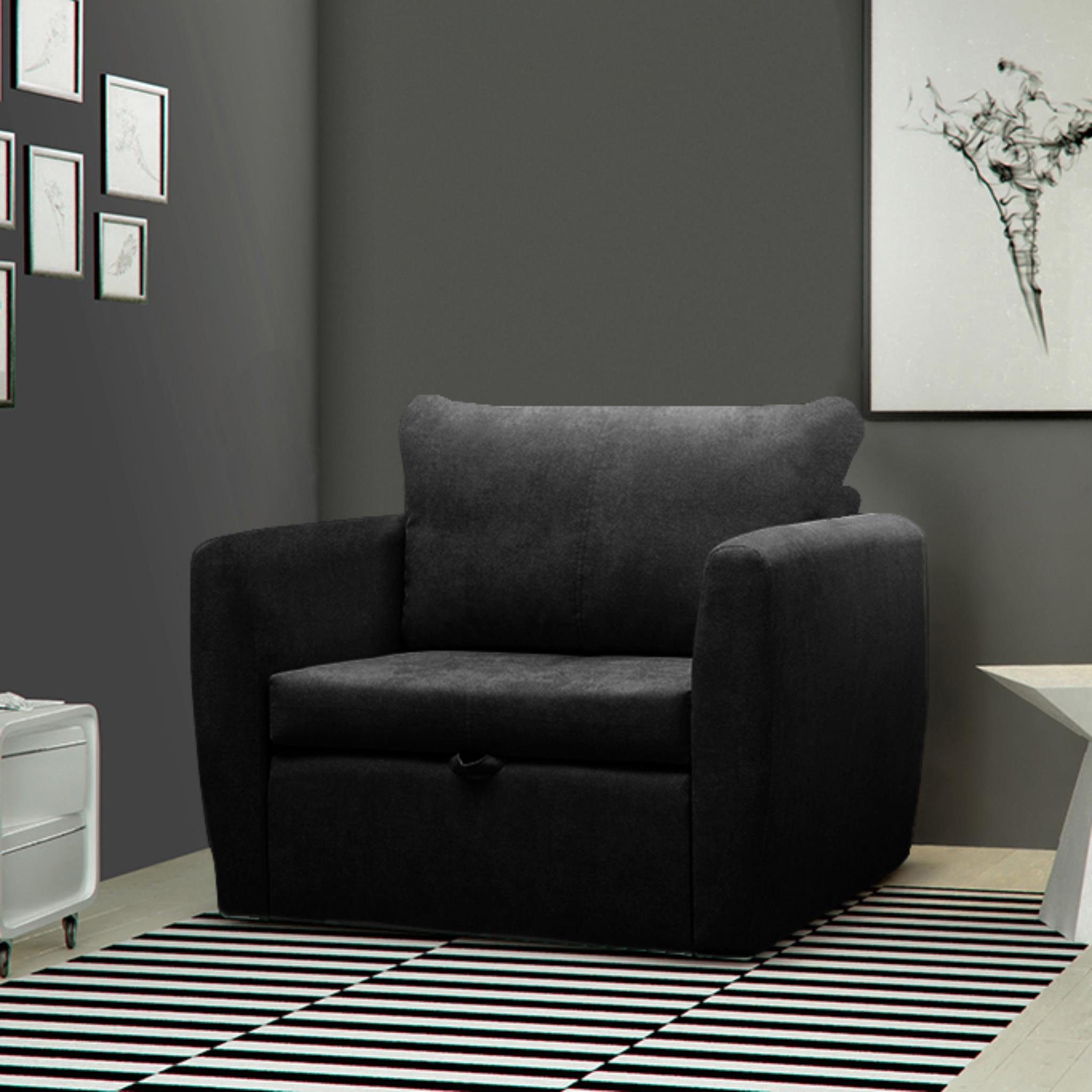 Beautysofa Relaxsessel Kamel (Modern 1-Sitzer Sofa, Wohnzimmersessel), mit Schlaffunktion, Bettkasten, Polstersessel Schwarz (alfa 21)