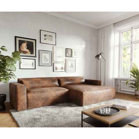 DELIFE Ecksofa Brom, Lederimitat Braun 270x150 cm Recamiere rechts