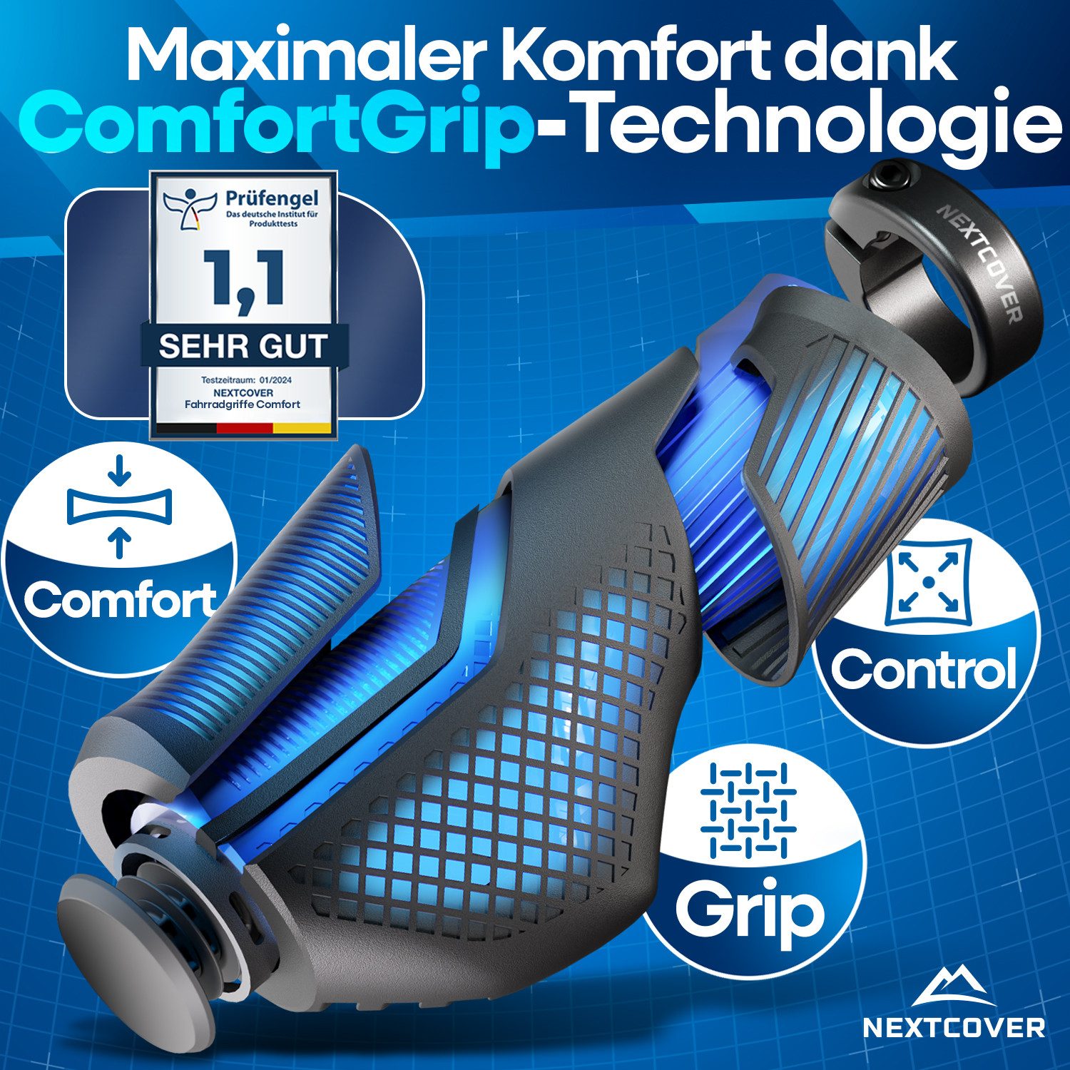 Nextcover Fahrradlenkergriff NEXTCOVER® Fahrradgriffe ergonomisch mit [Comfort-Grip-Technologie]