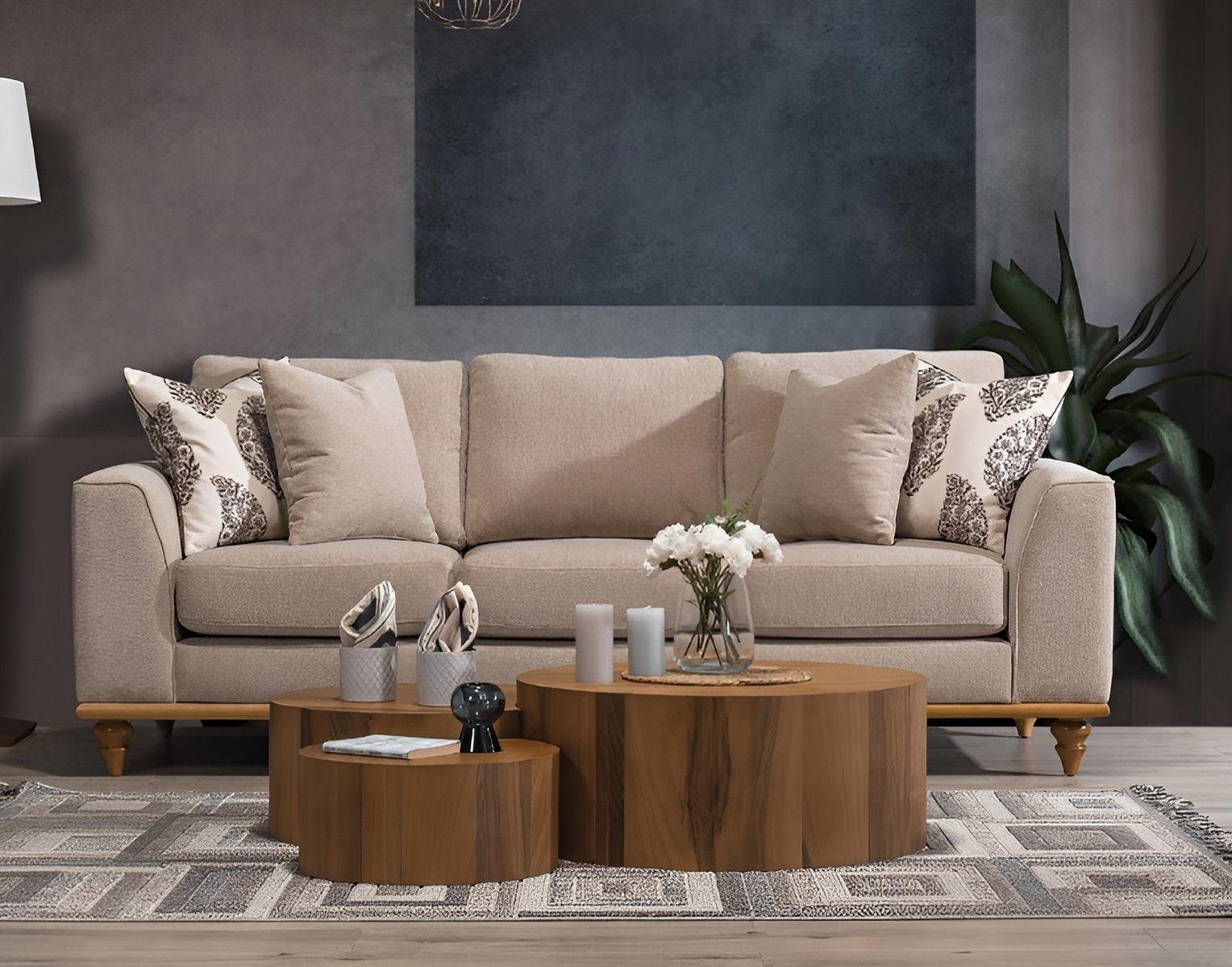 in Sofa Made Luxus Modern Teile, 3-Sitzer Design Beige, Europa Wohnzimmer JVmoebel 1 Dreisitzer Möbel