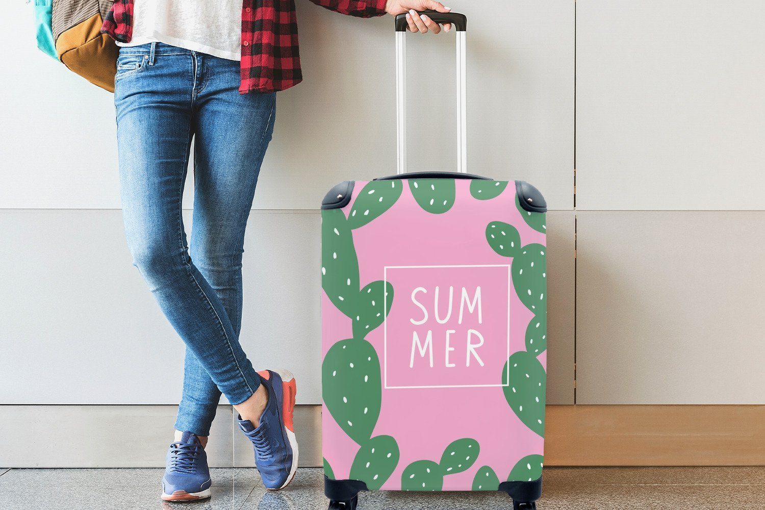 mit Sommer - Reisekoffer 4 Muster - Kaktus Ferien, - Handgepäckkoffer Rosa, MuchoWow - Trolley, rollen, Rollen, Handgepäck für Reisetasche Zitate