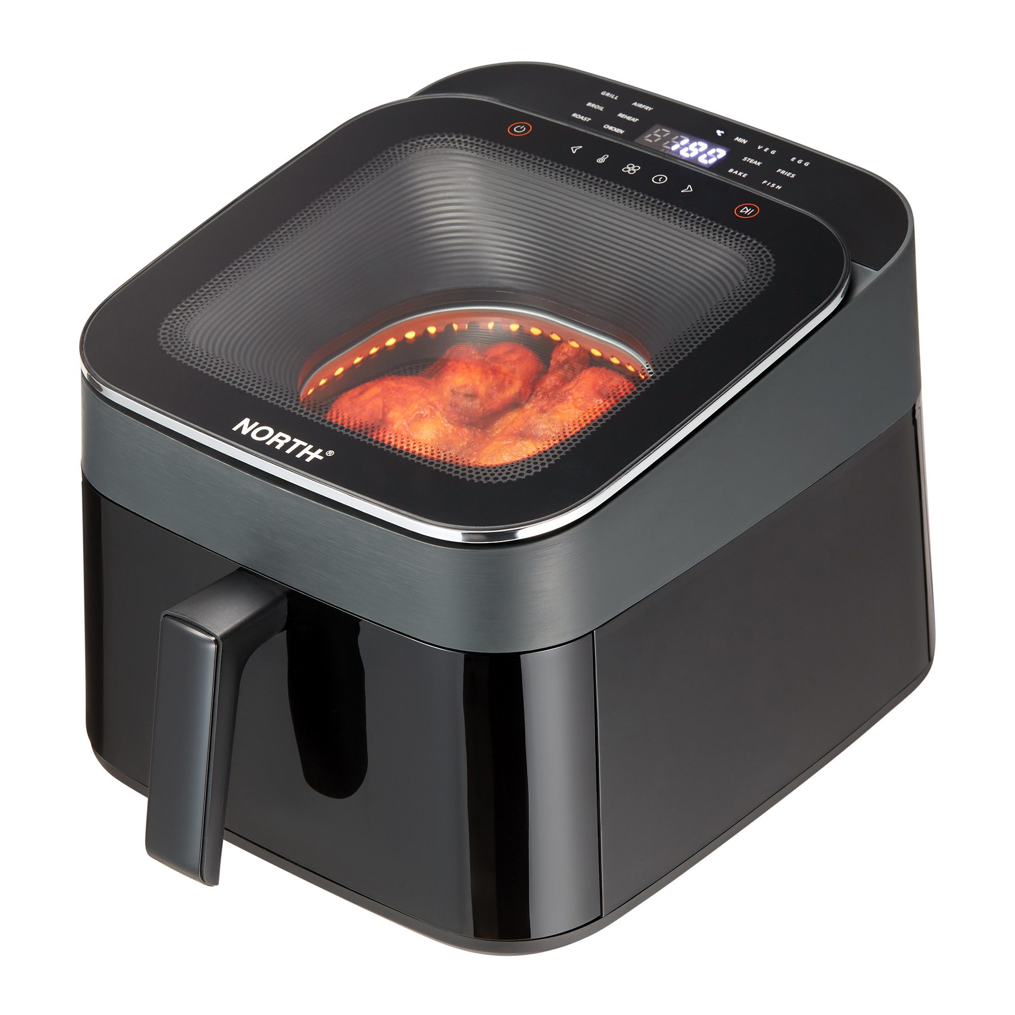 NORTH Heißluftfritteuse, 1700 W, digitales Display, 6,5 Liter Fassungsvermögen