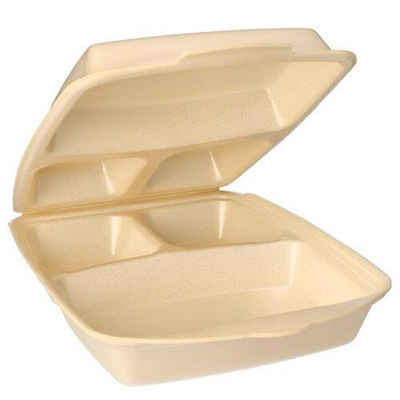 Starpak Salatbox 50 Menüboxen Deckel, XPS 3-geteilt 7,5 cm x 22 cm x 28,5 cm beige