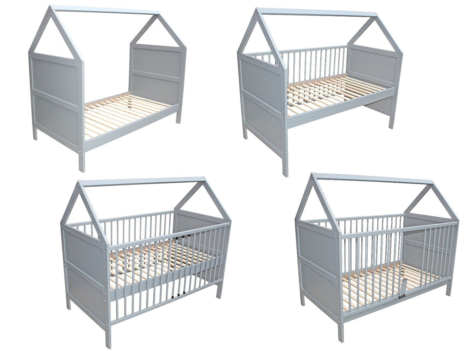 Kinderbett Babybett Kinderbett Juniorbett Beistellbett Bett Haus 140x70 cm grau