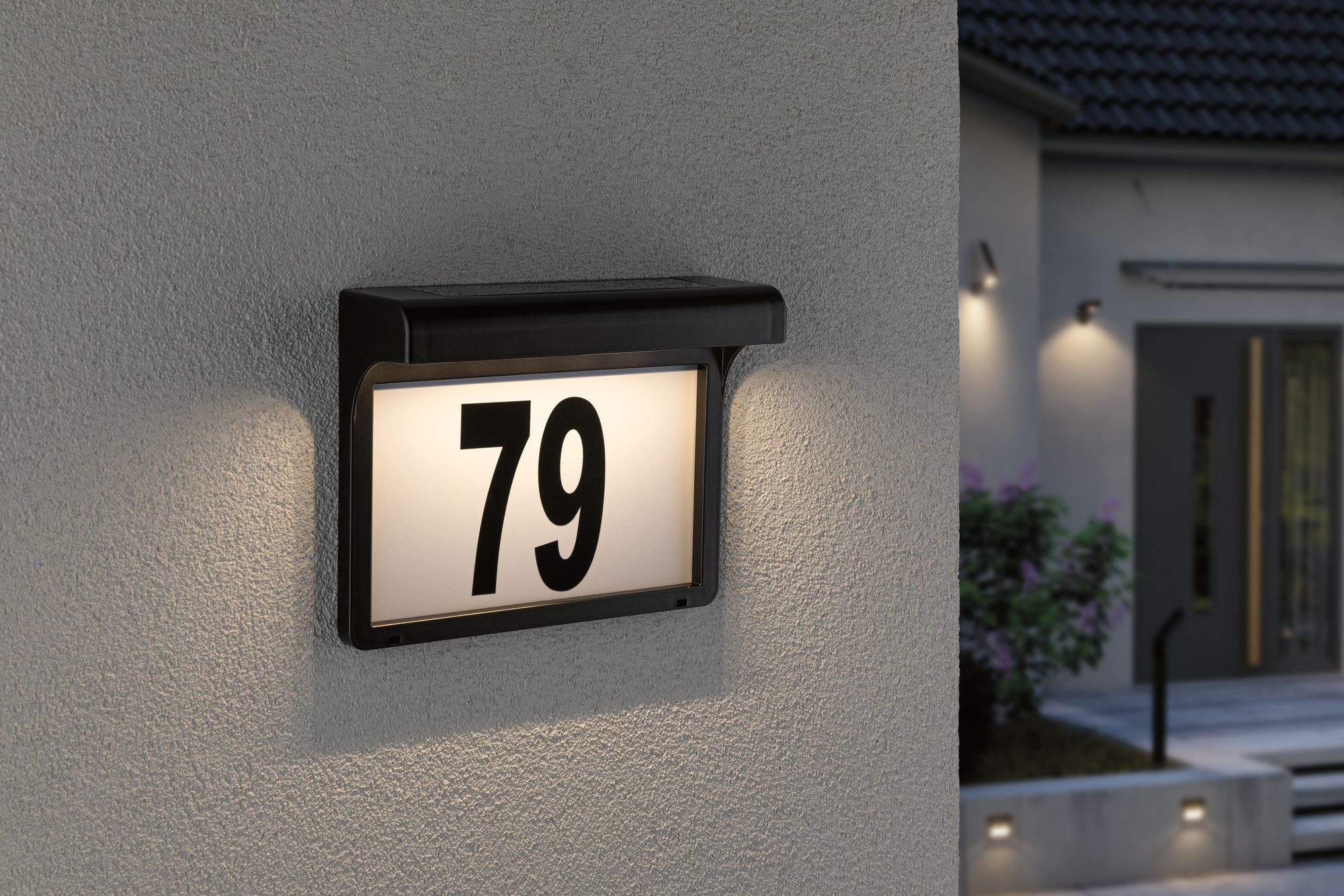 Hausnummer, Schwarz Warmweiß, 3000K, Außen-Wandleuchte IP44, Paulmann LED integriert, LED-Modul, LED fest