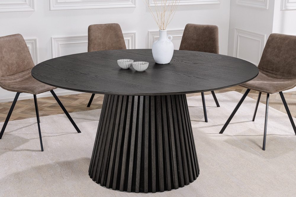 riess-ambiente Esstisch VALHALLA WOOD 120cm schwarz · runder Küchentisch im Japandi-Design (Einzelartikel, 1-St), 6 Personen · Säulenfuß aus Massivholz · Eiche