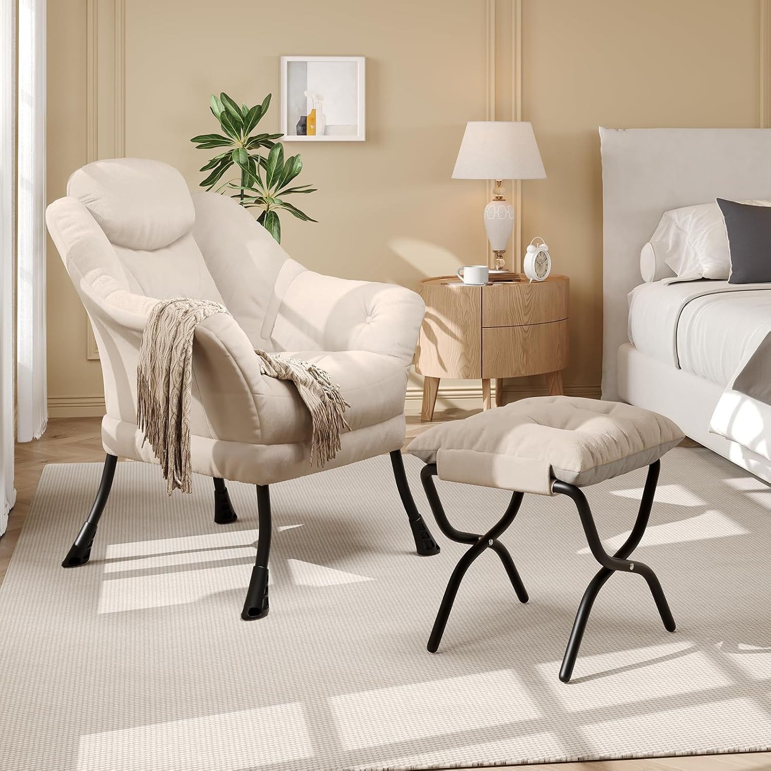 GarveeMore Ohrensessel mit klappbarem FußHocker,bequeme Lounge-Sessel, Relaxsessel für kleine Wohnungen,Wohnzimmer und Schlafzimmer