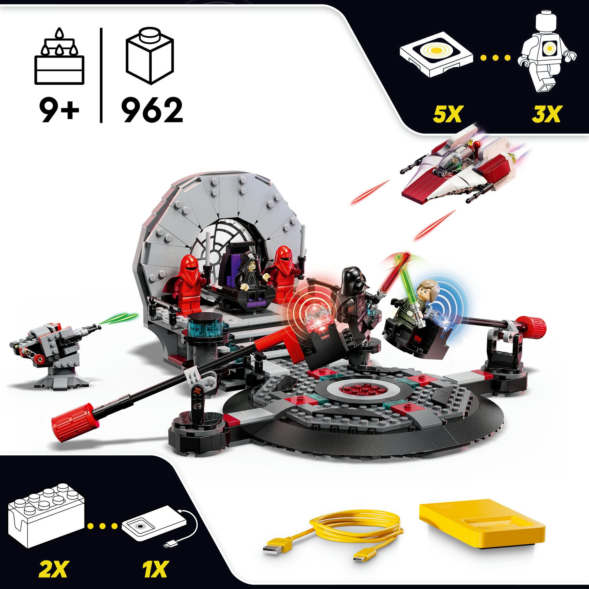 LEGO® SMART Play: A-Wing und das Duell im Thronsaal (75427), LEGO Star Wars™ Konstruktionsspielsteine, (962 St), inklusive SMART Brick; mit Licht- und Soundeffekten