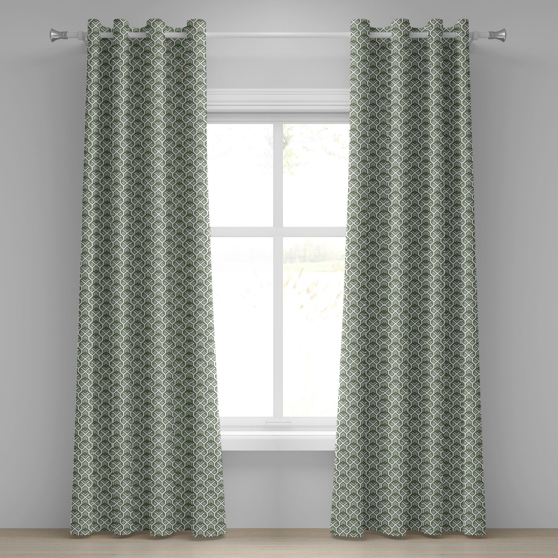 Gardine Dekorative 2-Panel-Fenstervorhänge für Schlafzimmer Wohnzimmer, Abakuhaus, Geometrisch Vintage Rhombus Stripes