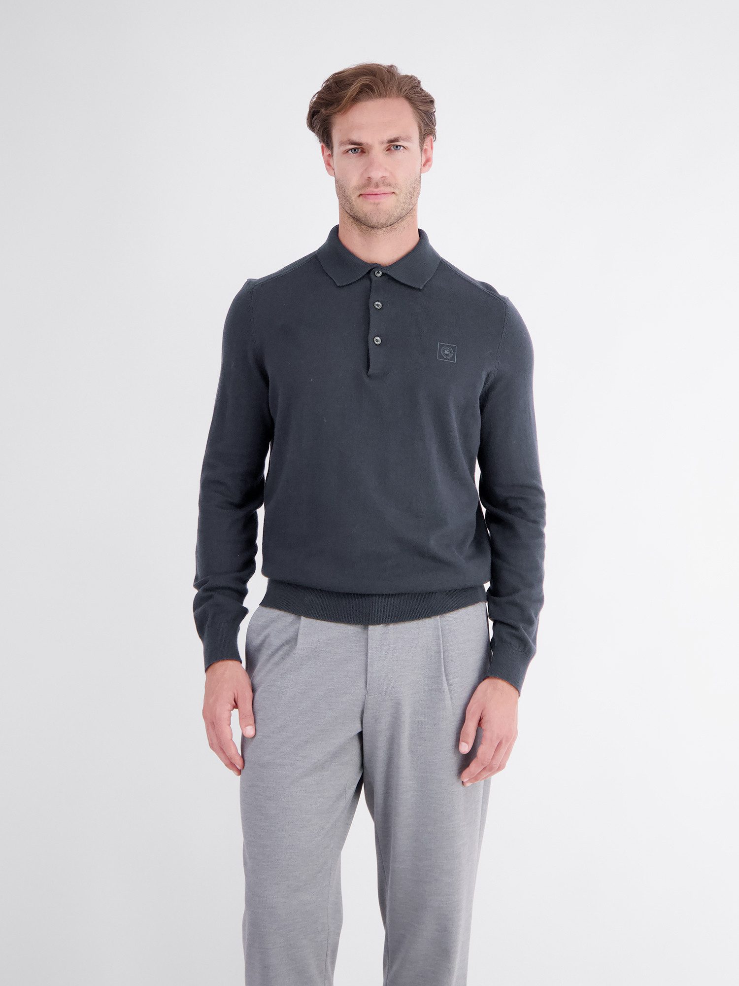 LERROS Langarm-Poloshirt Langarm Polo aus Baumwollstrick mit flexiblen Rippbündchen