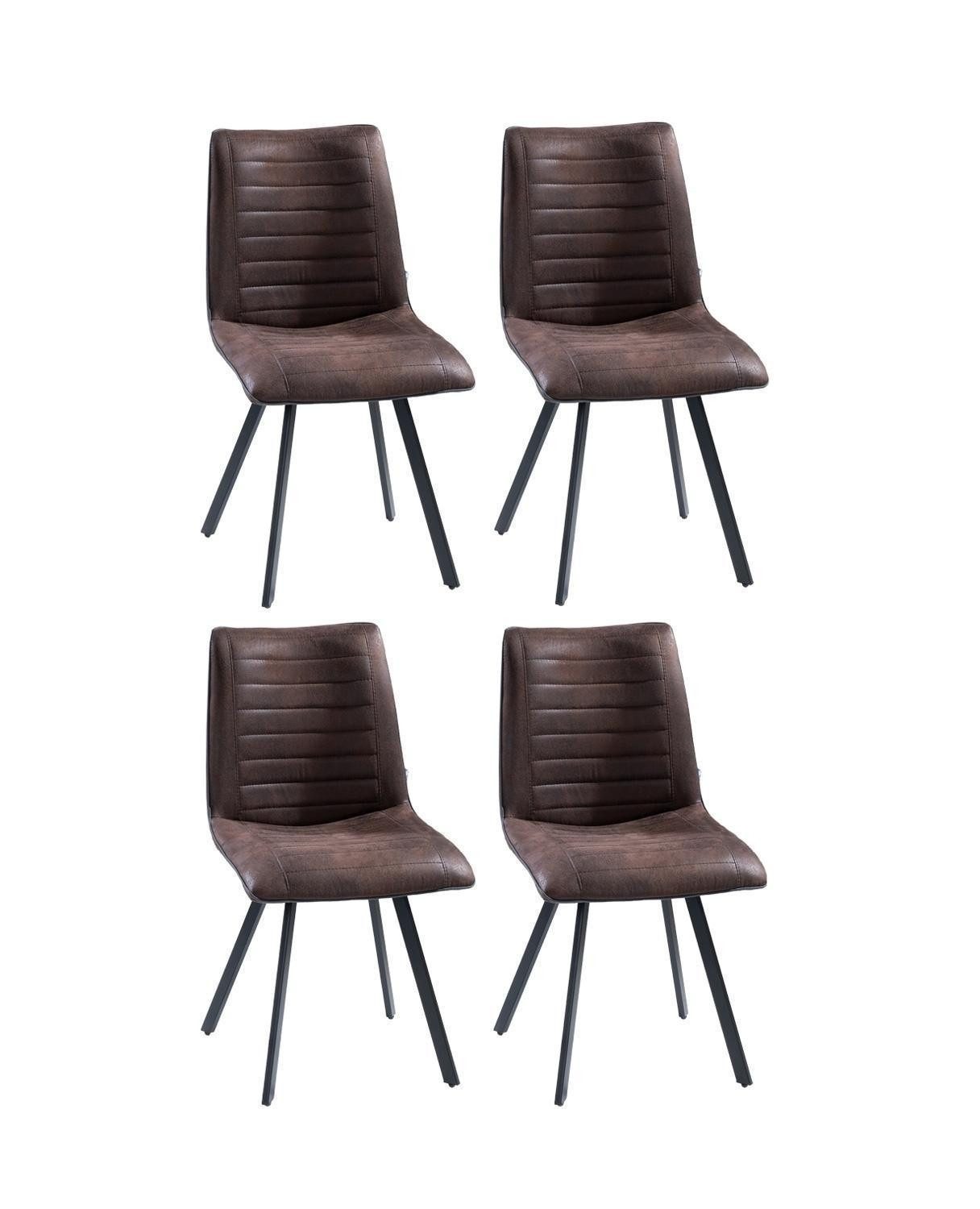 Home4You Esszimmerstuhl, 4er Set, Braun, Mikrofaser, Metall