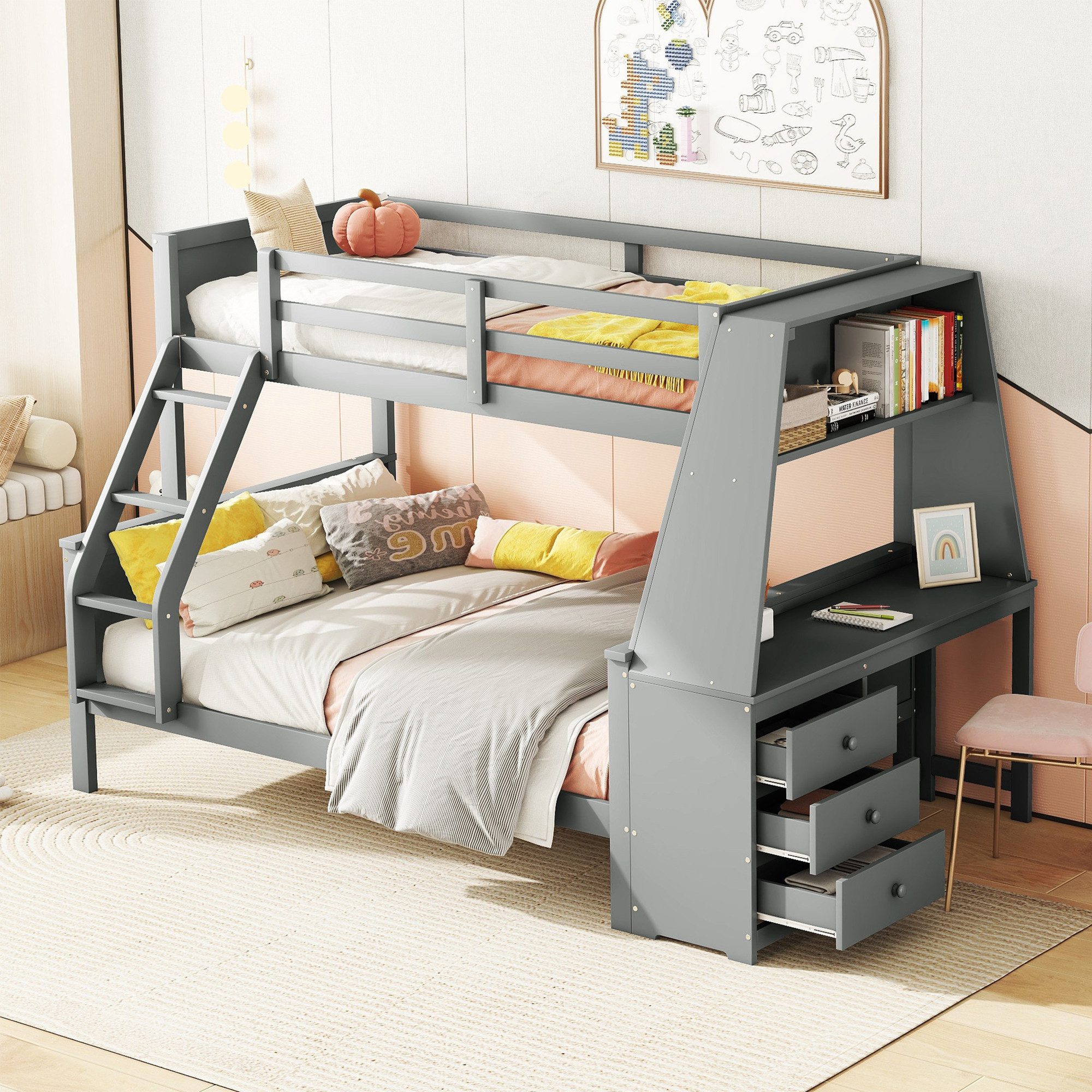 SOFTWEARY Etagenbett mit 2 Liegeflächen, Schreibtisch günstig online kaufen