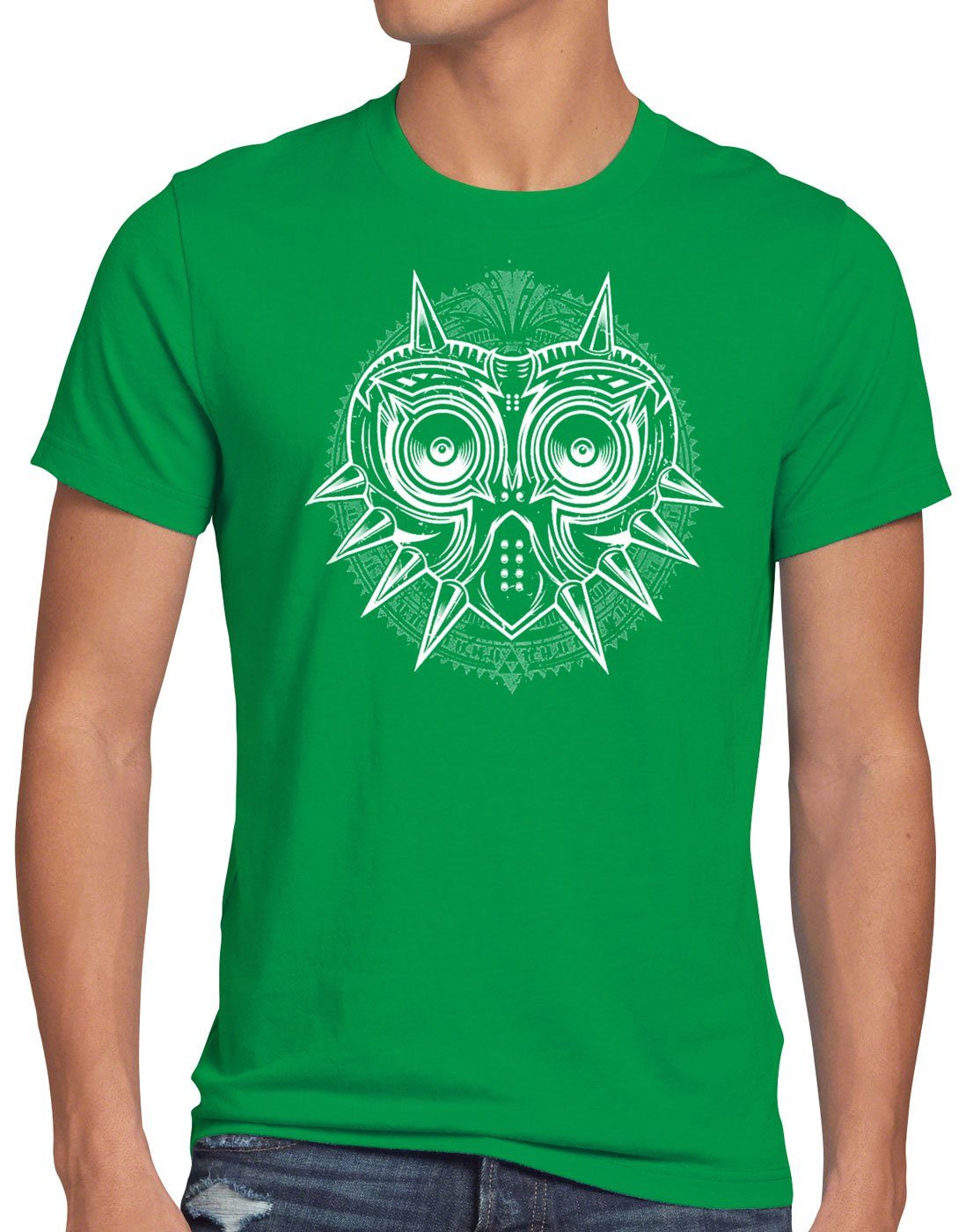 Majora’s n64 Herren style3 T-Shirt lite link Mask grün Print-Shirt ocarina switch