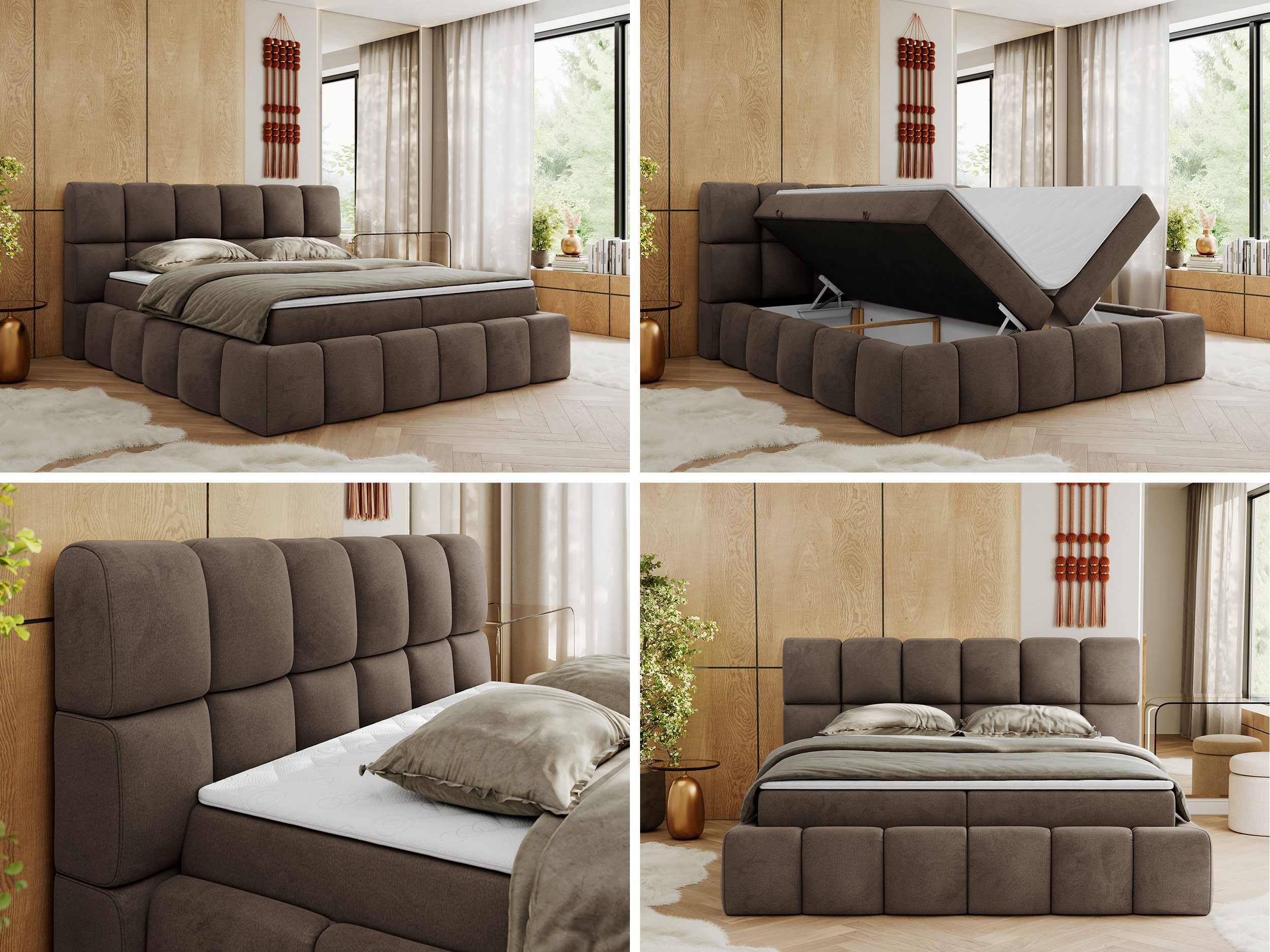 MKS MÖBEL Boxspringbett NIRA (Packung, Set, Topper T25/Visco, T30-Schaum, Multipocket Matratzen, Kopfteil), Boxspringbett, Doppelbett, Zwei Bettkästen, dekorative Box