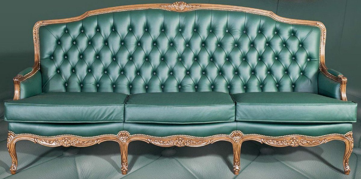 Padrino Luxus Echtleder / Wohnzimmer - Elegantes Made Sofa Barock Leder Sofa - Luxus Barock Qualität Sofa Braun Casa Italy Hotel mit - - in & Möbel Grün hochwertigem Wohnzimmer