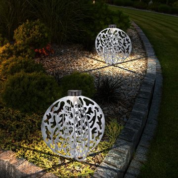 Globo LED Solarleuchte, LED-Leuchtmittel fest verbaut, Warmweiß, 3x Solarlampe Außenleuchte Gartendeko Metall silber LED D 40cm