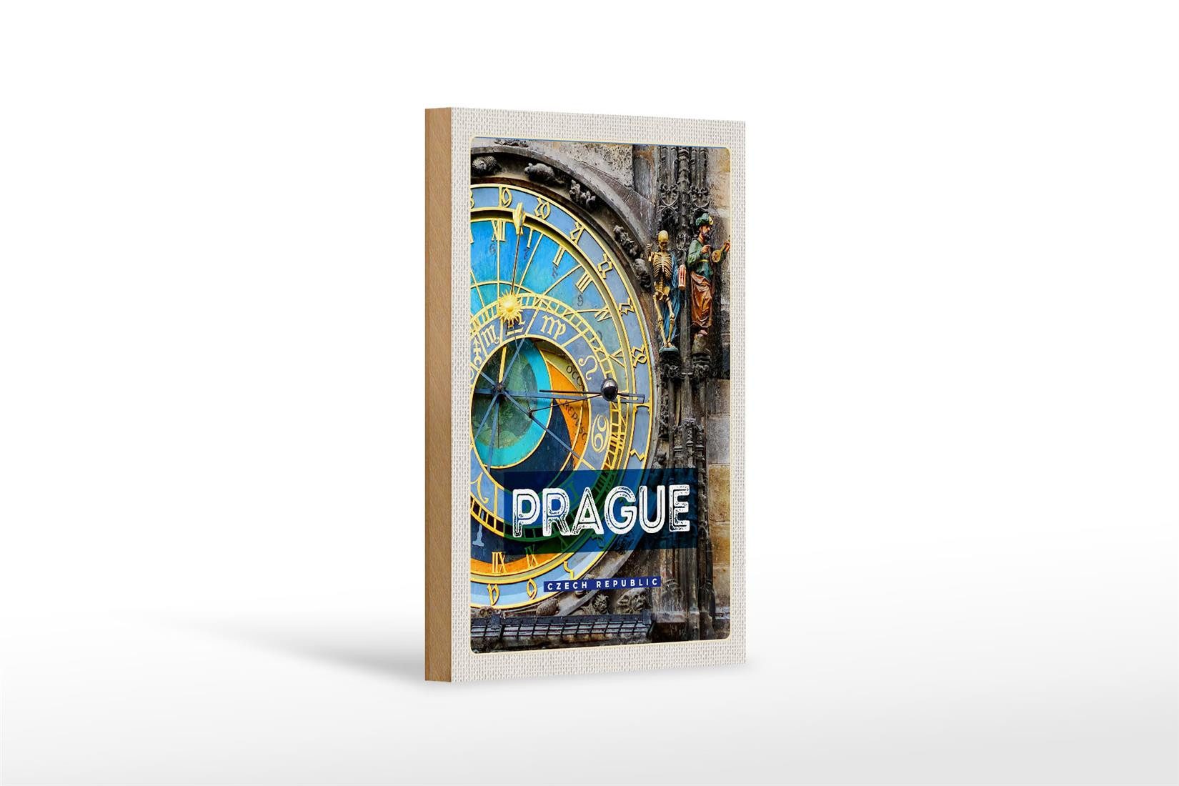 Femer GmbH Holzbild Reise 12x18 cm Prague Rathausuhr Tschechien, (1 St), Glatte Holzfaserplatte (MDF), vorn beschichtet