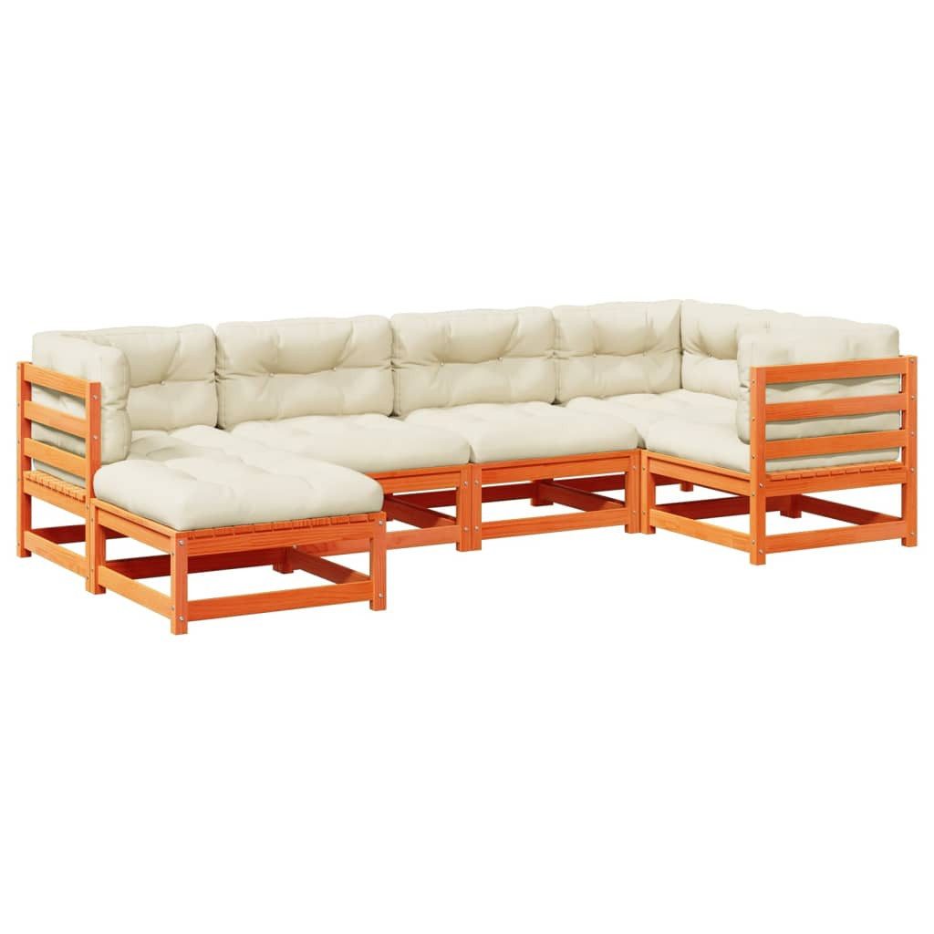 vidaXL Gartenlounge-Set 6-tlg. Garten-Sofagarnitur mit Kissen Wachsbraun Kiefernholz..., (1-tlg)