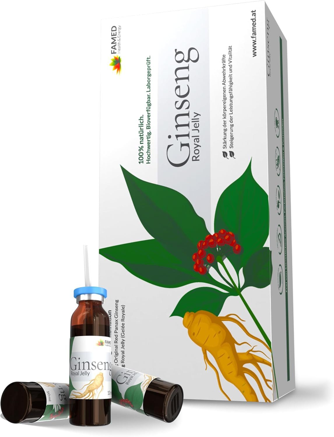 FAMED inseng Royal Jelly – reduziert Müdigkeit & stärkt das Immunsystem Tropfen, 30 Trinkampullen - 100% natürliche Inhaltsstoffe, hochdosiert & laborgeprüft à 300 ml, 100% natürliche Inhaltsstoffe, hochdosiert & laborgeprüft