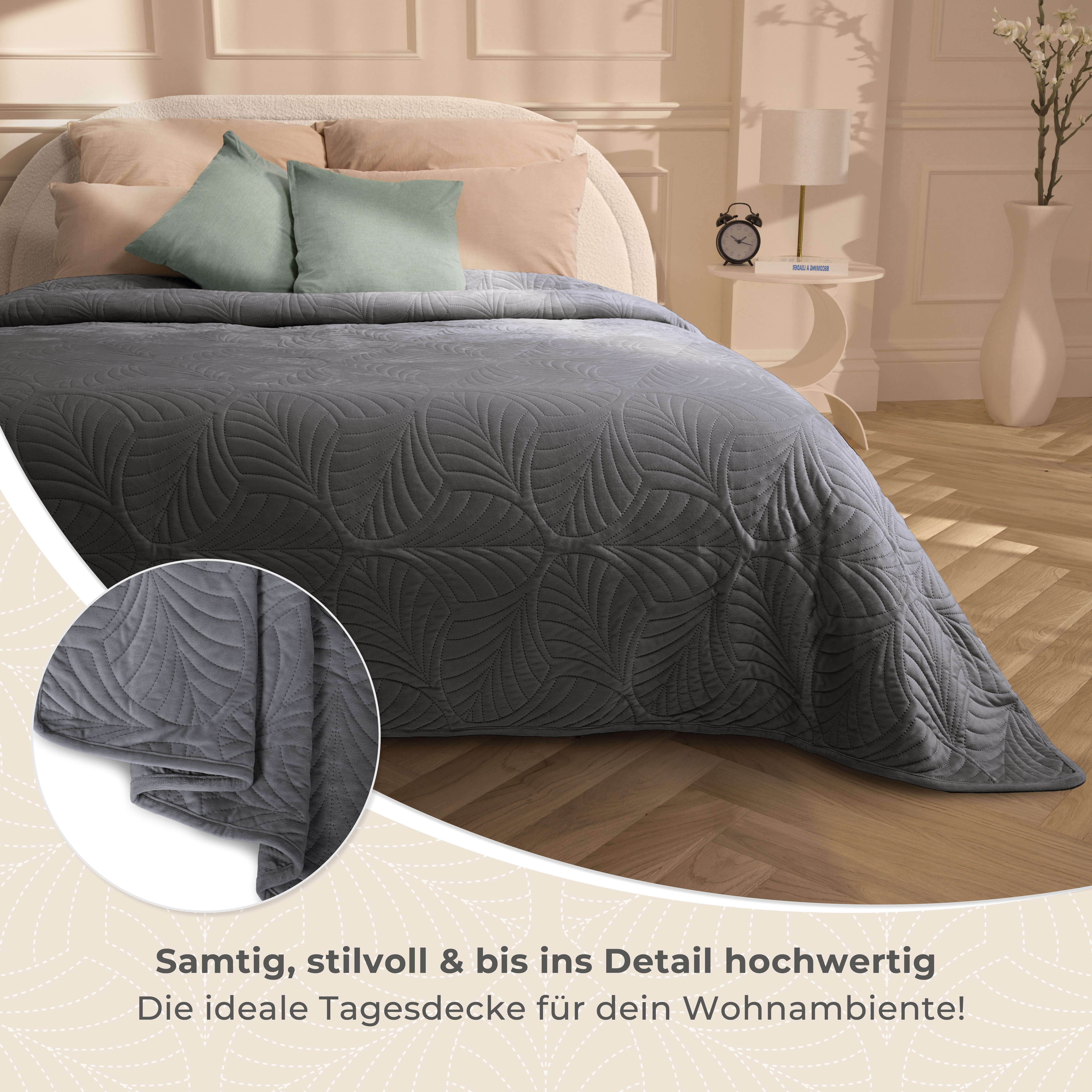 Gräfenstayn Tagesdecke Gräfenstayn Premium Tagesdecke mit nahtloser Steppung & Blatt-Design, Gräfenstayn Premium Tagesdecke mit nahtloser Steppung & Blatt-Design