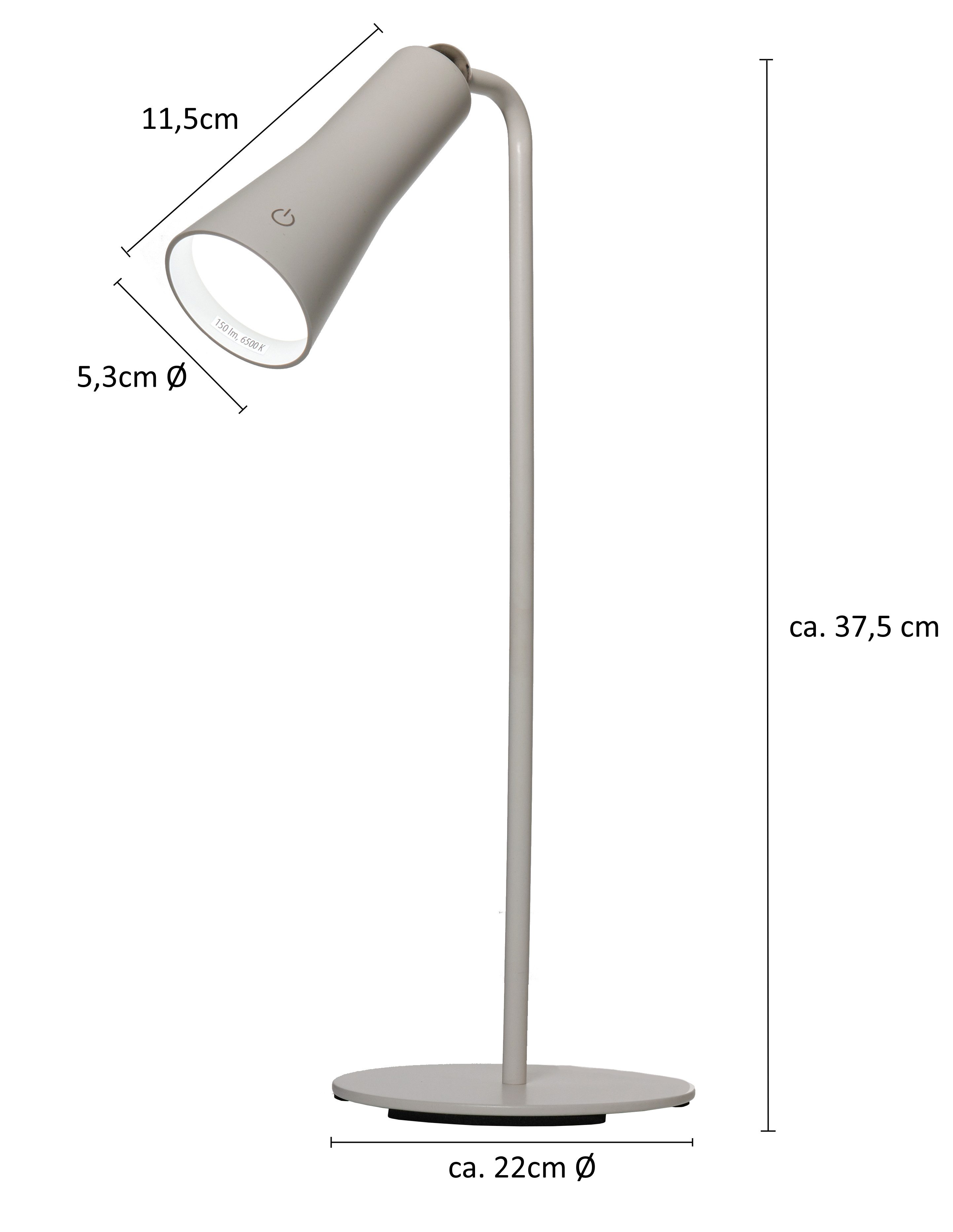 LED Schreibtischlampe 3in1 Akku Tischlampe 4-stufig dimmbar klatweiß 6500K 150lm Touchtaste