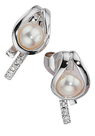 JOBO Perlenohrringe Ohrringe mit Perlen und 6 Diamanten, 585 Weißgold