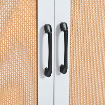 Blusmart Mehrzweckschrank Rattan Aufbewahrungsschrank mit zwei unregelmäßigen Türen (stilvoller Wohnzimmerschrank für vielseitige Aufbewahrung, 1-St., Breite 100/Höhe 80/Tiefe 39 cm) mit Metallgriffen und Metallrahmenbeinen
