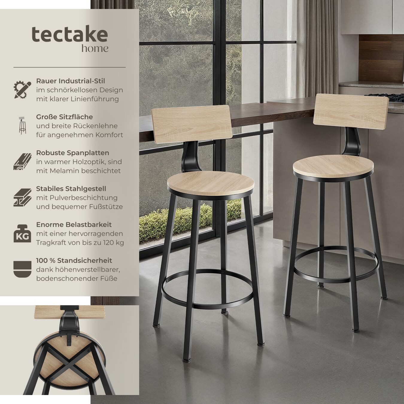 tectake Barhocker Set Barhocker, mit Rückenlehne günstig online kaufen